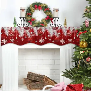 1PC Christmas Decorative Fireplace Scarf, Red Christmas Ball Feather Pattern Fireplace Decoration, Festive Atmosphere-Creating Prop for Holiday Home Décor