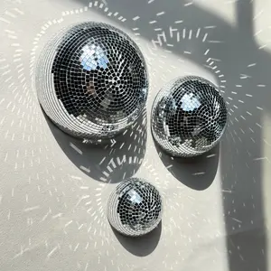 Disco Ball Wall Decor Set, 3-Piece 7/6/4 Inch 3D Reflective Decorative Mirror Art, Self-Adhesive Modern Design, Round Design, Silver Color Party Decoration