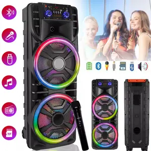 Portable Bluetooth Speaker & Karaoke Machine - Portable PA System with Microphone, Professional Dual 12” Subwoofer with Lights