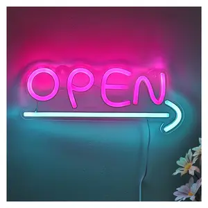 Sign Illuminated Open With Arrows Neon Sign USB Powered Dimmable For Club Milk Coffee Shop Party Wall Decoration 11.9cm×29cm