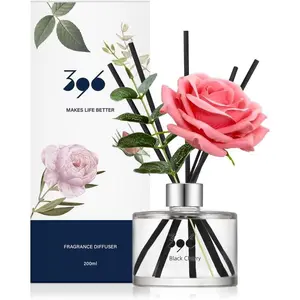 Rose Flower Reed Diffuser, Black Cherry, 200ml(6.7oz) / Reed Diffuser Sets,  , Scented Oils,  & Bathroom Decor