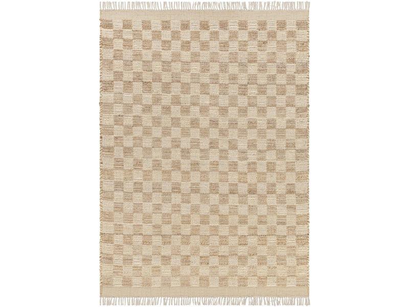 Livabliss DMA2300-268 Handmade Handwoven Jute Fiber Decorative Area Rug, 2'6"x8" Dama Design, Tan, Cottage Look, Textured Fringe Edges, Flat Weave, No Pile, Indoor Use