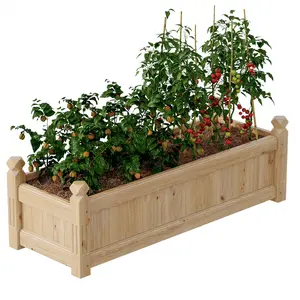 Large Wooden Raised Garden Bed Planter Box, 43.5" Long x 16" Wide x 14" High, Outdoor Elevated Rectangular Wood Planter for Vegetables, Flowers, Herbs, Patio, Yard, Backyard & Greenhouse Gardening