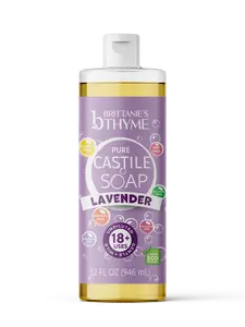 Brittanie’s 32oz Lavender Castile Soap All-Natural Multi-Use Cleanser | Face, Body, Hair & Home | Plant-Based, Deep Cleaning, Refreshing Lavender Glow | Family Made, Small Batch, USA Crafted