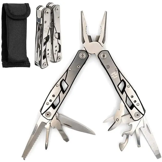 Multitool Plier - 12 In 1 Tool With Sheath For Camping Gear Safety Locking Accessories Bottle Opener Screwdriver Lightweight Multipurpose Rust Resistant