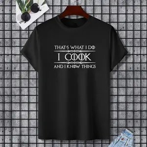Chef and Cook Gifts - I Cook and I Know Things Funny Cooking T-Shirt, 100% Cotton, Single Side Printed, Black Short Sleeve T-shirt, Gift for Family Friends, S-XXXL, 1 pc, Fabric Weight 180g