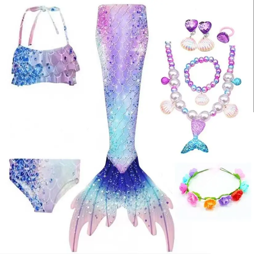 Girls' Mermaid Rainbow Tail Swimwear - Sports & Outdoor Bathing Suit, Costume Outfit, Party Accessory (Fin Excluded)