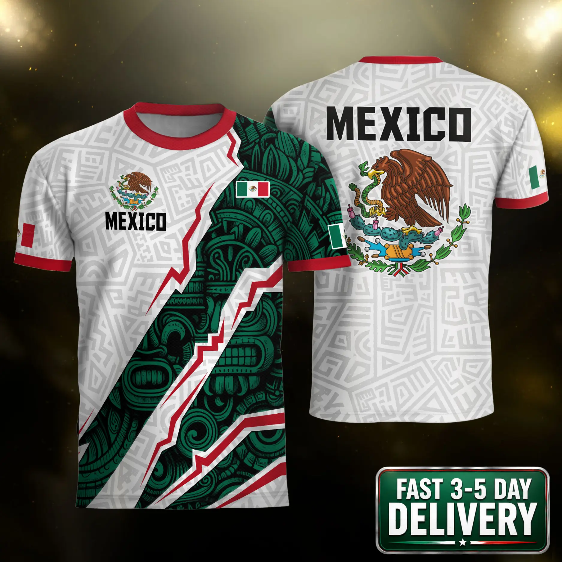 Mexico Soccer Jersey Men Women, White Green Eagle Graphic Football Shirt, Mexico Fan Gear