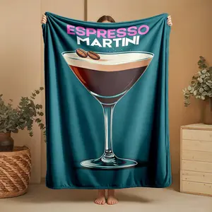 Rich and aromatic espresso martini themed flannel blanket - Modern design flannel blanket, suitable for sofas and beds, all-season use, super soft and comfortable, digital printing, 100% polyester material, machine washable, suitable for Throw Blanket