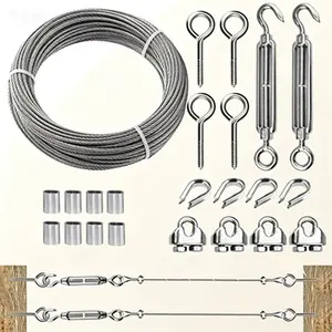 Heavy Duty 1/8 Stainless Steel Cable, 50ft Aircraft Cable 7x7 Strands with M6 Turnbuckle, Galvanized Steel Wire Rope for Deck Railing, Fences, Anti Sag Gate Kit, Outdoor Balustrade, Tension Lines