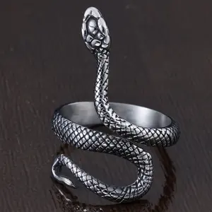 Unisex Custom Made Vintage Statement Ring, Punk-Style Polished Finish Titanium Steel Snake Shape Non-Fading Daily Wear Custom Jewelry