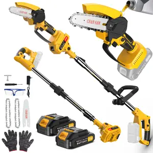2-IN-1 Cordless 6 Inch Pole Saw & Chainsaw, 21V 2*2Ah Battery, 5.5ft Max Reach, 7.3lb Lightweight, Powered Pole Saws for Tree Trimming, Tree Trimmer for Branch Cutting gardening work