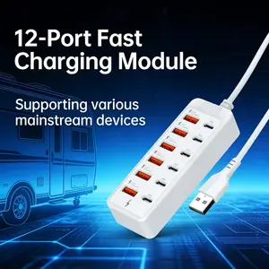 12-Port USB Charging Station with 6 USB + 6 Type-C/PD Ports & High-Speed Hub, for Smartphones, Tablets, Laptops & PD Devices – Compact Multi-Port Charger, USB Charging Gateway (No External AC Power Adapter Needed)