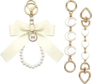 3 count White Purse Extender Chain Bow  Kits Bag Extender Chain Bag Strap Extenders Purse Charms for Purse Handbags Replacement Purse Making Supplies Purse Accessories