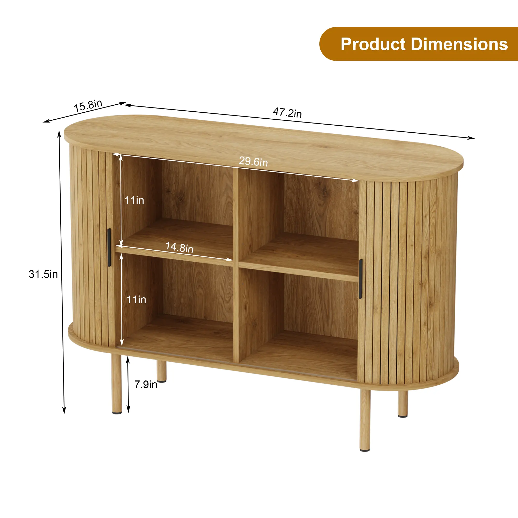 Modern Fluted Sideboard Buffet Cabinet 47" – Sliding Doors, Adjustable Shelves, Wooden Console Table – Freestanding Storage for Living Room, Kitchen, Dining Room, Entryway – Walnut Finish