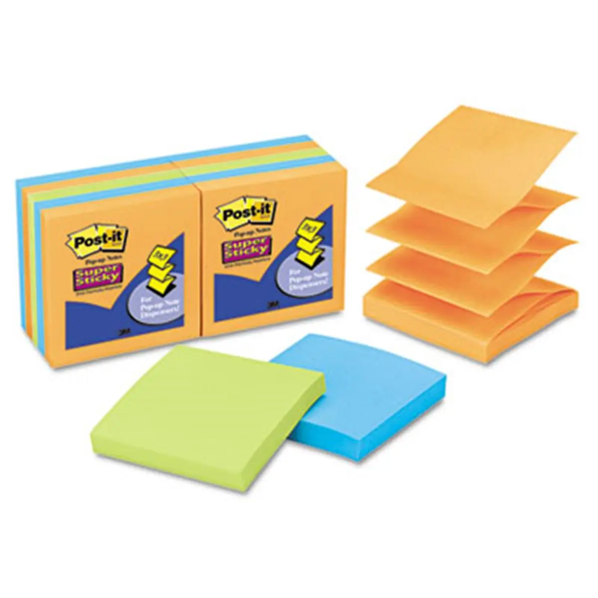 Super Self-Stick Accordion-Style Paper Sticky Notes with Revolutionary Adhesive Technology, R330-10SSAN, 3" w x 3" l Neon, 10 Pack of 90-Sheet Convenient Pads for Monitors, Walls