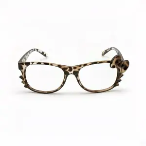 Y2K Kitty Leopard Glasses, No Lens Retro Frames, Kawaii Decorative Eyewear for Cosplay & Anime, 2025 Trendy Emo Grunge Accessory