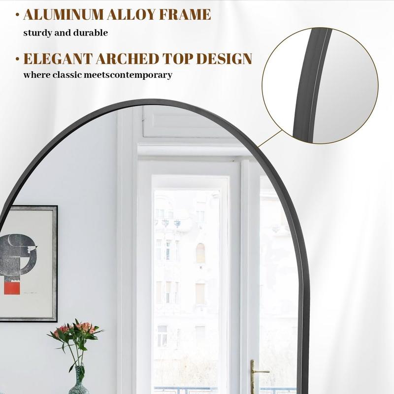 30"x71" Arched Full Length Mirror, Black Large Floor Mirror with Aluminum Alloy Frame Standing Hanging or Leaning Wall-Mounted Full  Mirror for Living Room and Bedroom