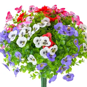 12pcs Artificial Fake Pansy Flowers for Outdoor, Plastic Faux Flowers, Decorative Fake Flower, Faux Silk Pansies Spring Flowers, Home Decor, Planter, Front Door, Porch, Yard, Patio, Window Box（Purple、white、red、pink）