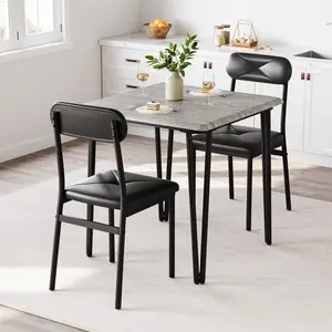 GARVEE Modern Dining Table Set for 2 - Space-Saving Wood Design with Upholstered Chairs, Perfect for Small Spaces, Home Office, or Breakfast Nook, Stylish and Functional 3-Piece Furniture Set for Dining and Living Areas.