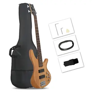 44 Inch GIB 5 String H-H Pickup Laurel Wood Fingerboard Electric Bass Guitar with Bag and other Accessories Burlywood kit cool Beginners Adults Teens looppedal music production student gift acoustic belt buckle wrench tool unique beginner kit affordable