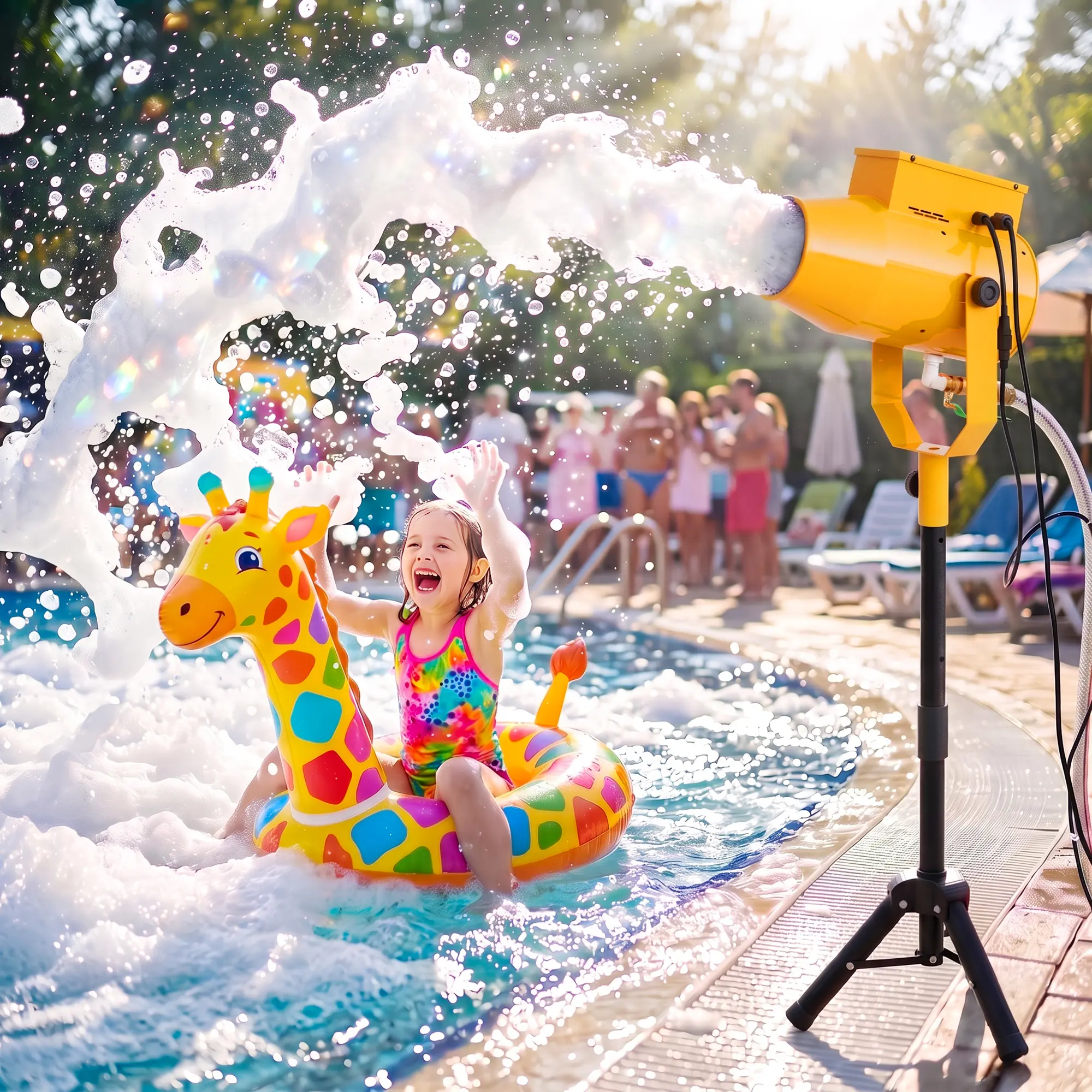 Foam Machine for Party, 4-5m Foam Spray Distance, Outdoor Foam Machine With Water Pump System, Includes 1 Packs Foam Powder, Adjustable Tripod Stand  for Garden, Pool, Indoor, Birthdays,Pool Parties, Celebrations, and Backyard Events