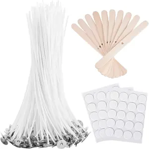 Bulk 6-Inch Candle Wicks - 100 count with Wick Stickers & Centering Device for Soy/Beeswax Candle Making
