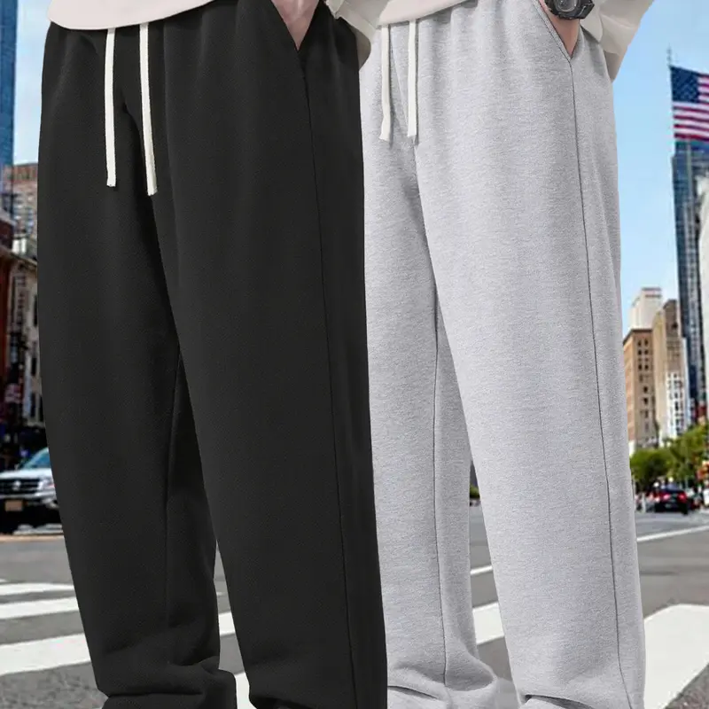 Men's 2-Piece Basic Chic Knitting Streetwear Matching Set - Drape Fabric, Solid Color, Loose Baggy Pants with Adjustable Drawstring Waistband, S Size Menswear