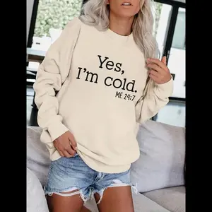 Women’s letter-print crewneck sweatshirt, casual long-sleeve pullover for autumn and winter, women’s clothing for everyday wear