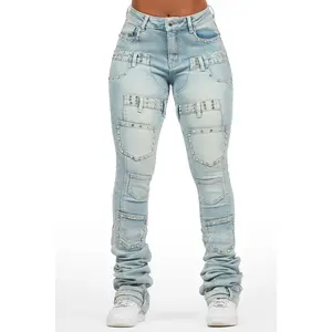 Vicky Light Wash Rhinestone Super Stacked Jean
