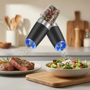 Gravity Electric Pepper Grinder Set - Automatic Salt and Pepper Mill with Adjustable Coarseness & LED Light, Battery Operated (2 Pack), Perfect Kitchen Gadgets & Gifts