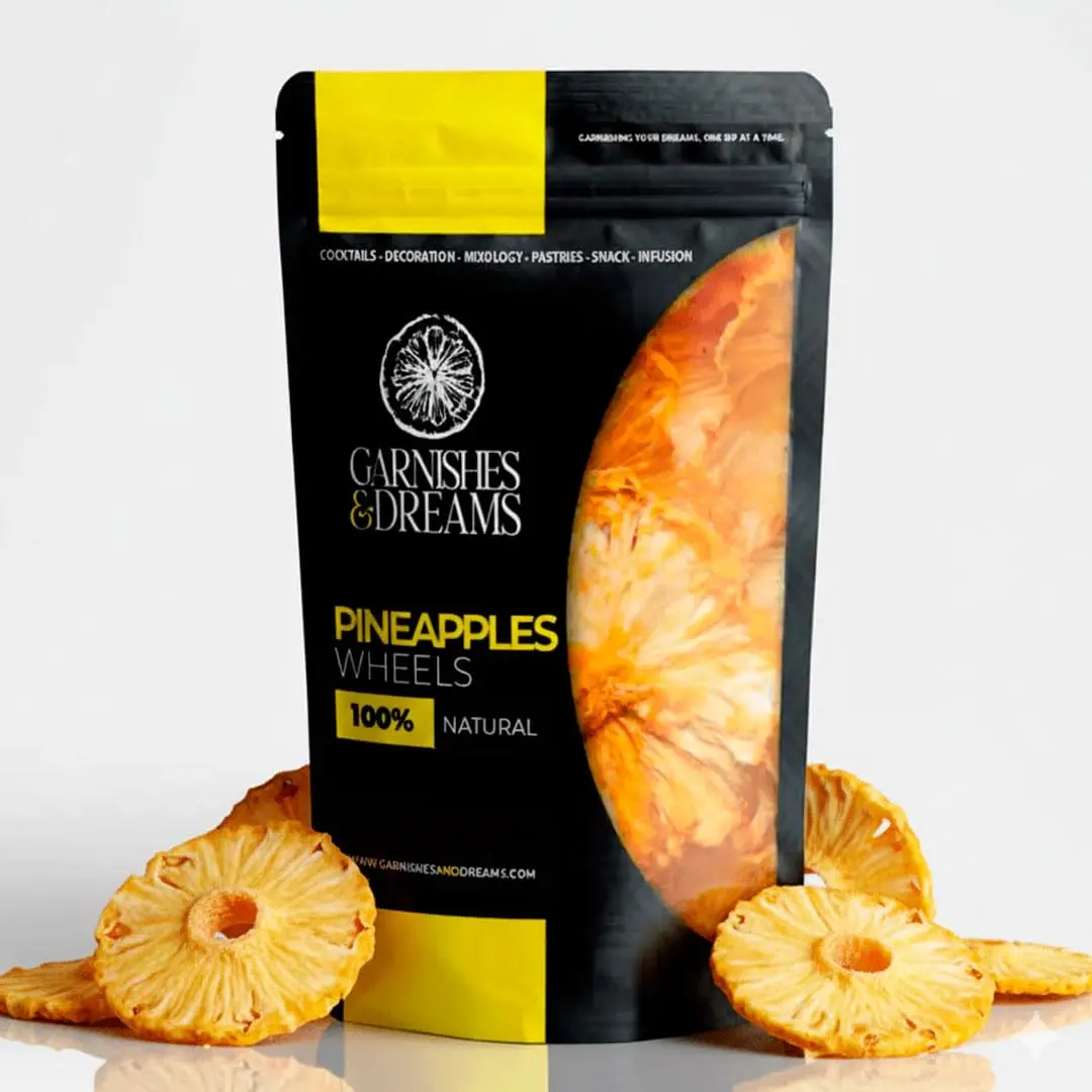 Garnishes & Dreams Dehydrated & Dried Pineapple Wheels – Natural Tropical Garnish for Cocktails, Mixology & Cakes, Edible Dried Fruit, No Sugar Added, Healthy Snack