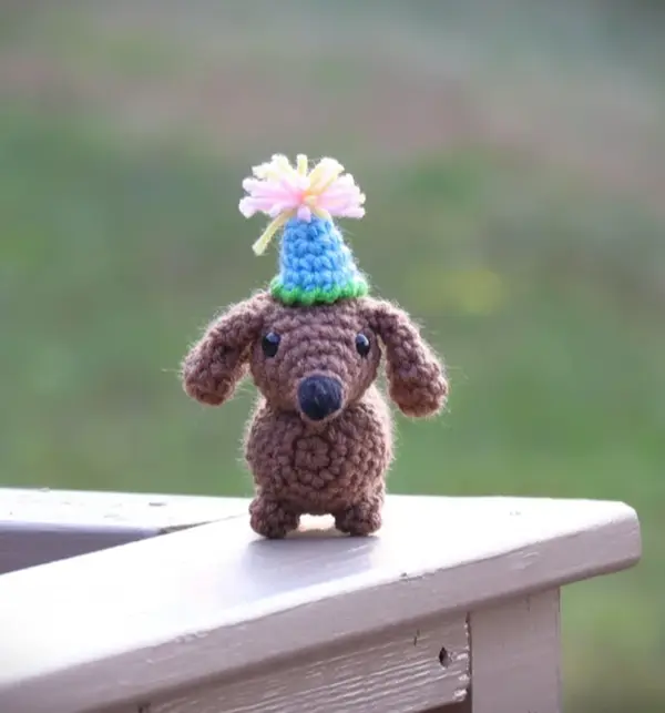 Mini Birthday Dachshund-Crochet-Amigurumi-Dogs-Birthday-Crochet Dachshund-Crochet Animal-Stuffed Animal-Dachshund Stuffed Animal-Gift-Dogs