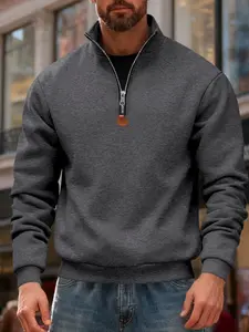 Men's Half-Zip Stand Collar Sweatshirt, Simple Style, Zipper Detail, Casual Loose Jacket, Fall Winter Outerwear