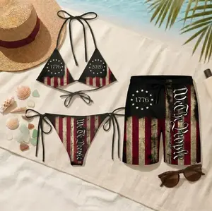 1776 2026 We The People American Flag Bikini Set Matching Hawaiian Shorts Couples Patriotic Swimwear 4th of July Beach Festival Summer Sunbathing Loose Comfortable Outfit