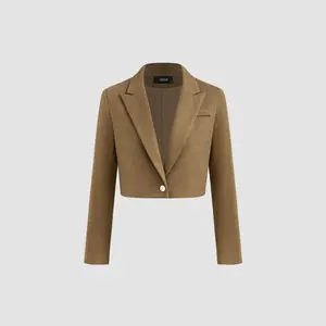 Cider [size 2-10] Notched Collar Solid Button Crop Blazer