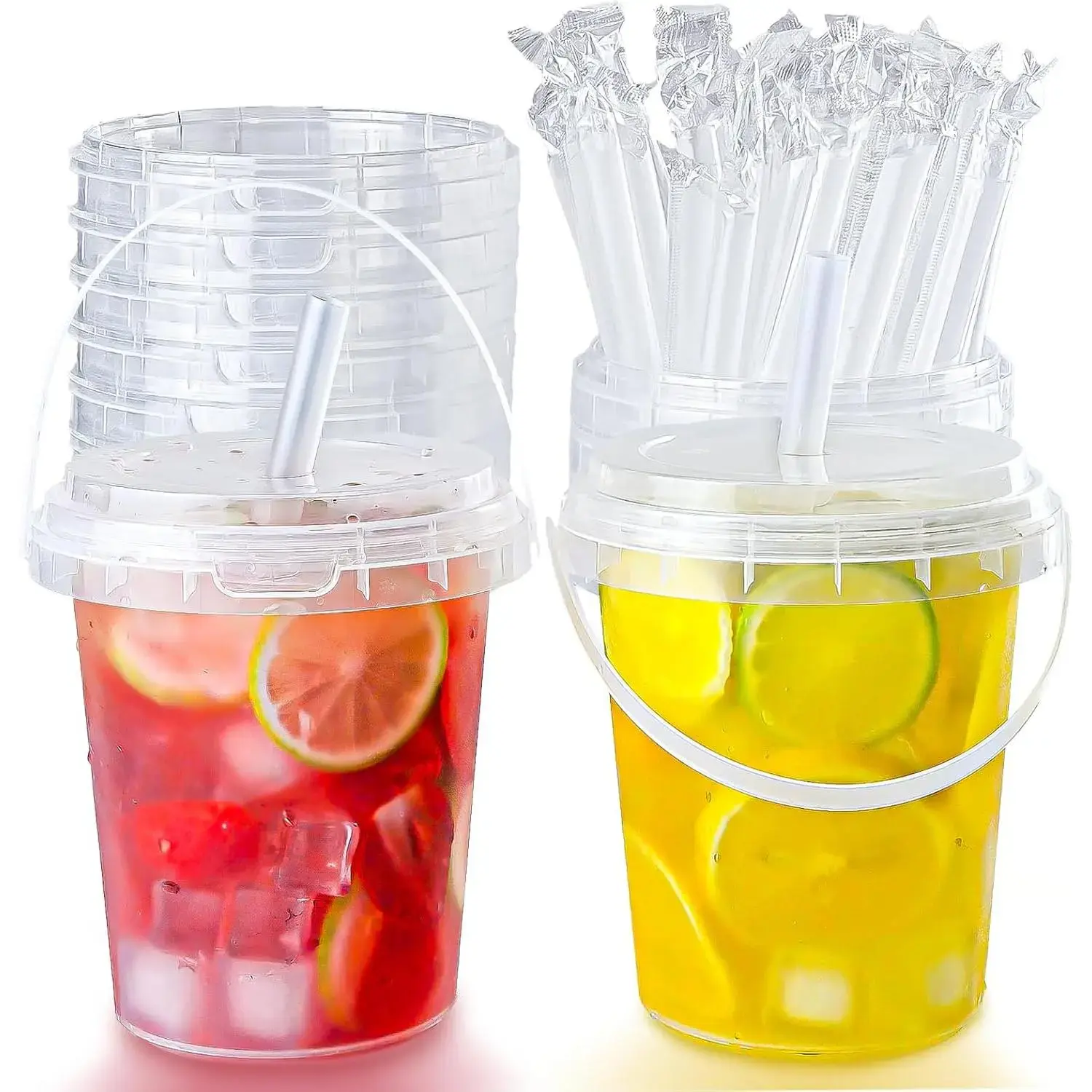 34oz Clear Drink Cups with Lids & Straws 15 Set Large Plastic Tumbler Cups for Lemonade, Iced Coffee, Smoothies, Cold Drinks, Summer Party & Outdoor Activities