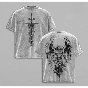 The Archangel x Flaming Sword T-Shirt Washed Christian Shirt Aesthetic Clothes Scales of Justice Jesus Tees Christian Merch Archangel Michael Tees Outfit Church Cotton