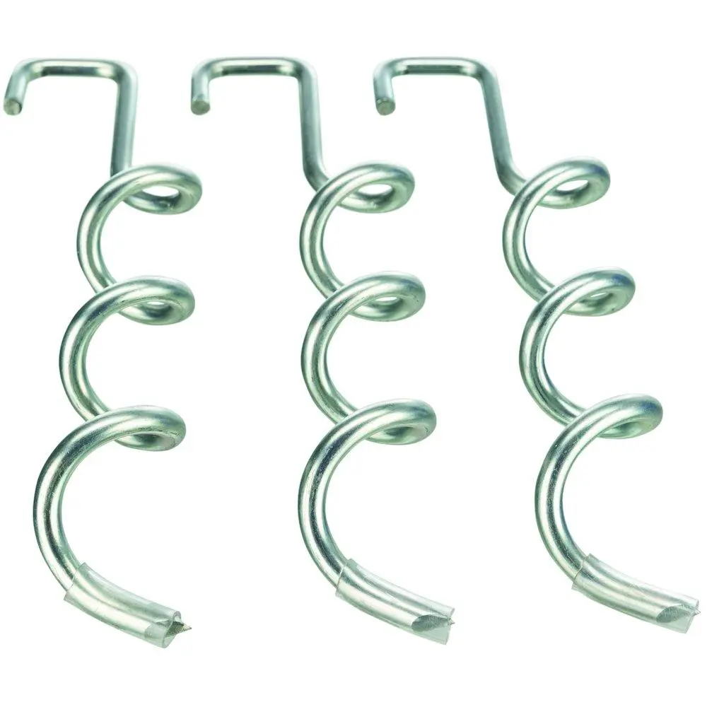 Heavy-Duty Solid Metallic Steel Spiral Screw-In Ground Stakes, 3-Piece Replacement Kit for Outdoor Dog Kennels, Camping Tent Anchors, No