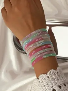 10pcs Trendy Silicone Elastic Stackable Bracelets (random Styles), Fashionable Unisex Wristbands, Comfortable and Durable, Perfect for Daily Wear