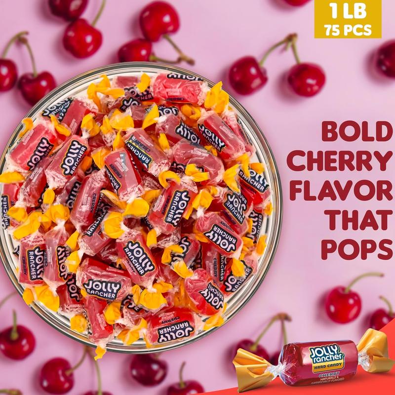 Cherry Jolly Ranchers Hard Candy – Original Flavor – 1 LB Bulk Bag (Approx. 75 Pieces) – Individually Wrapped Tart & Sweet Treats for Baby Showers, Back to School, Birthdays & Gift Bags, Red and pink candy, valentines day candy for kids school