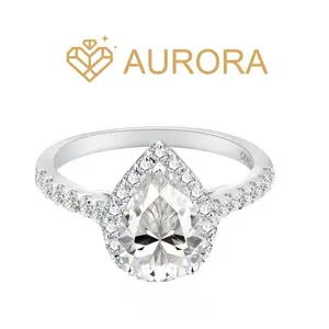 【#64  Deja Vu】Pear shape Full Moissanite main stone and side stone rings  with 925 sterling silver Synthetic Moissanite