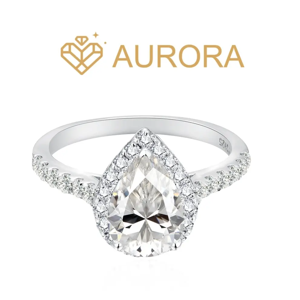 【#64  Deja Vu】Pear shape Full Moissanite main stone and side stone rings  with 925 sterling silver Synthetic Moissanite, Moissanite Wedding Band, Bridal Ring