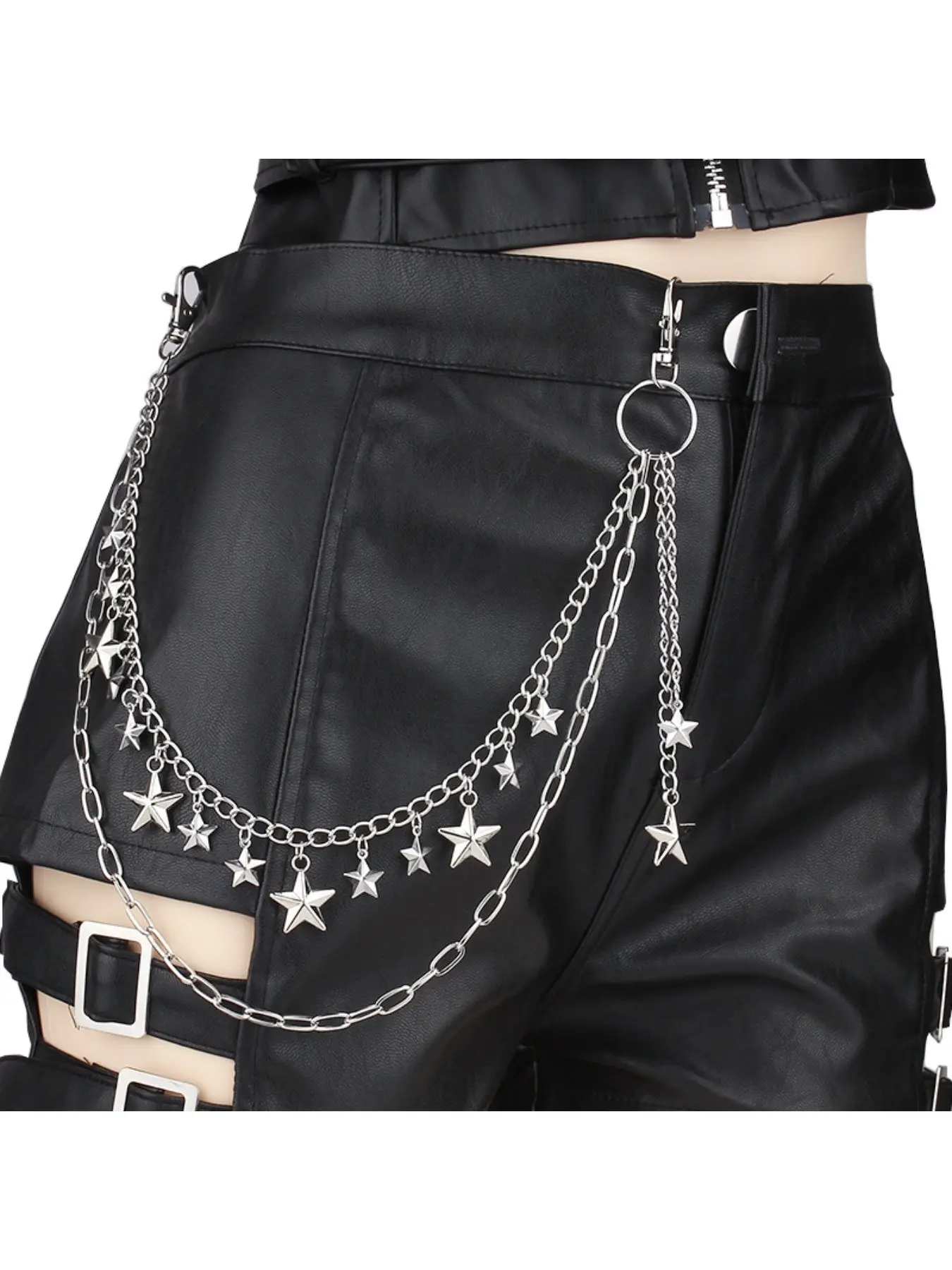 Personalized Double-Layer Metal Pentagram Belt, Star Decorated Belt, Hip-Hop Punk Trend Accessory, Stylish Men's and Women's Pants Belt, Cool Fashion Item, Punk Style Belt