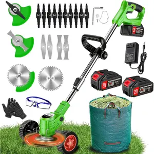 Cordless Weed Wacker Eater Electric Weed Trimmer 21V/2.0Ah  Operated with Weed Storage Bag & Wheels, No-String Grass Trimmer/Lawn Edger/Brush  for Garden Yard
