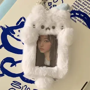 Cute Plush Photocard Case Student Card Holder Cartoon Fox Photocard Case Idol Photos Protective Cover Bag Keychain