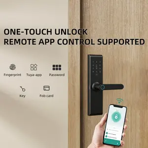 [US Stock] Smart Door Lock with 5050 Lock Body and 180mm Panel, Tuya Wi-Fi Remote Unlock, Biometric Fingerprint Keyless Entry Deadbolt with IC Cards and Keys (Multi-Language Support) Door Security Lock Locking System
