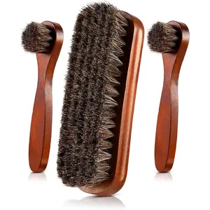 3 count Horsehair Shoes Polish Brushes Kit Leather Shoes Boots Care Clean Polish Daubers Applicators