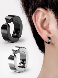 2pcs 316L Fashion Stainless Steel Cuff Earrings, Non-Piercing Hoop Earrings, Clip-On Fake Piercing Earrings, Punk Style Earrings, Stylish Accessory, Non Piercing Jewelry
