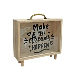 Nordic Wooden Piggy Bank, Travel Fund Savings Box, Clear Storage Box Desktop Decor